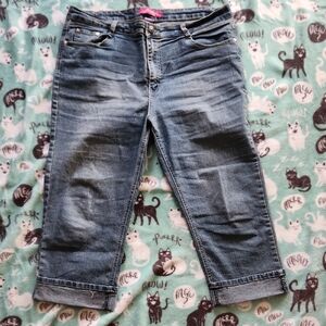 Blue Denim Capris with Cuffed Hem and Relaxed Fit